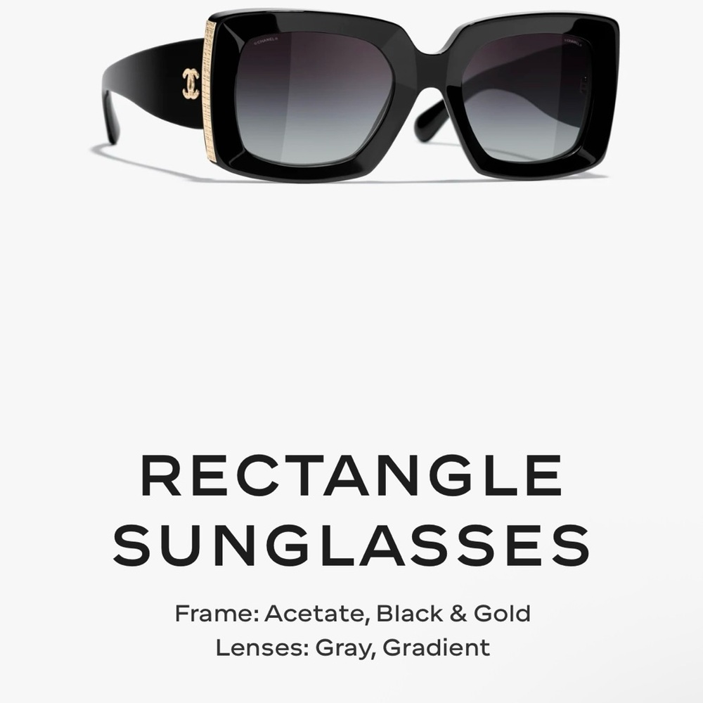 CHANEL Black and Gold Rectangle Sunglasses